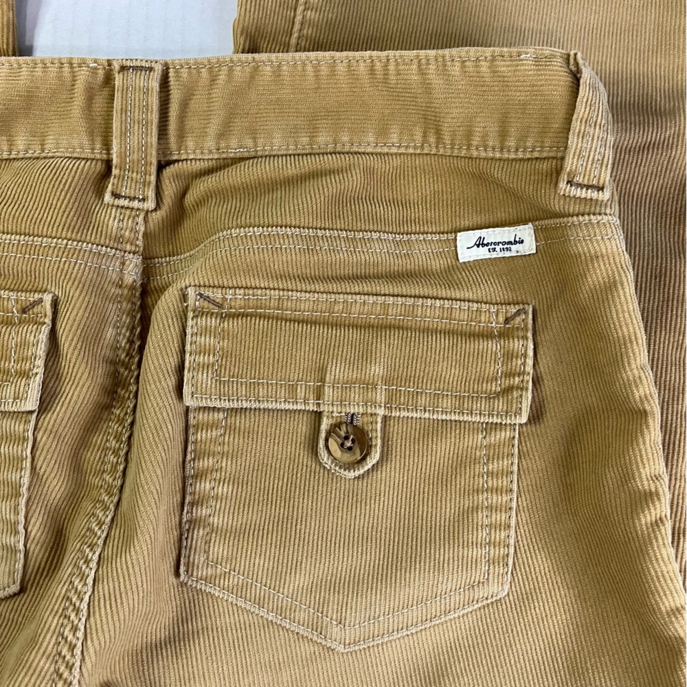Y2K Abercrombie & Fitch Tan Corduroy Flare Cuffed Flap Pocket Pants Size 6 vtg - Picture 3 of 6